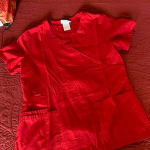 Scrub top, XS, drawstring in back, 2 pockets in front, excellent condition, red
